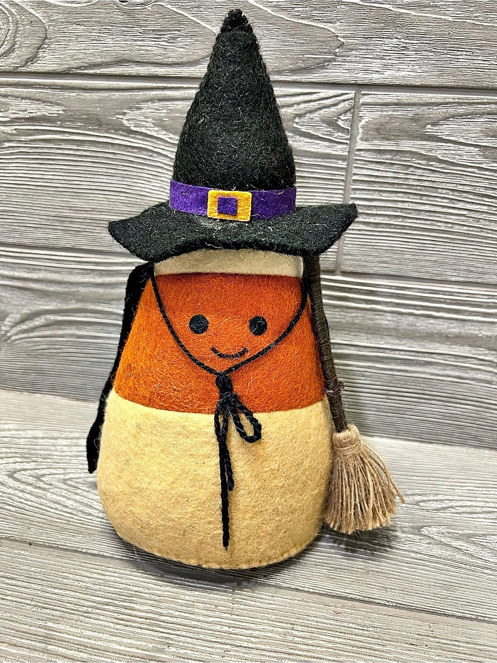 Candy Corn Halloween Felt Witch Black & Orange